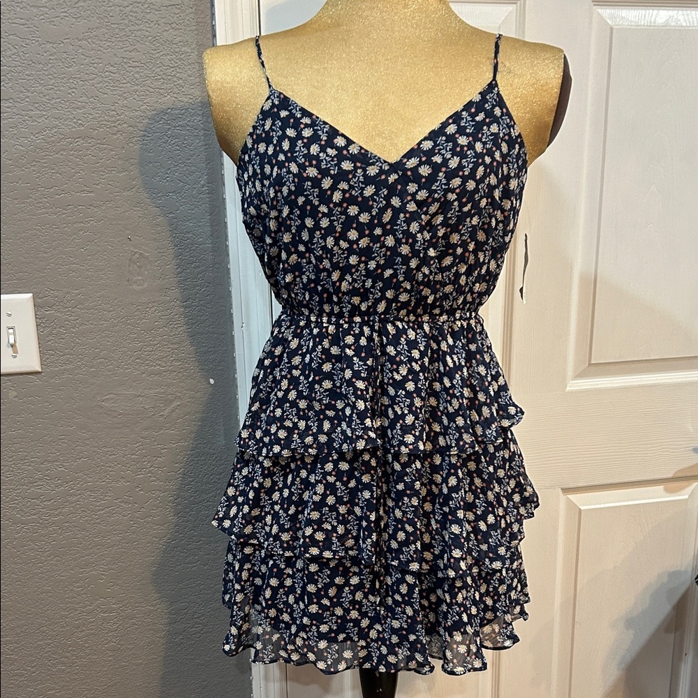 Altar'd State Navy Floral Tiered Spaghetti Strap Dress